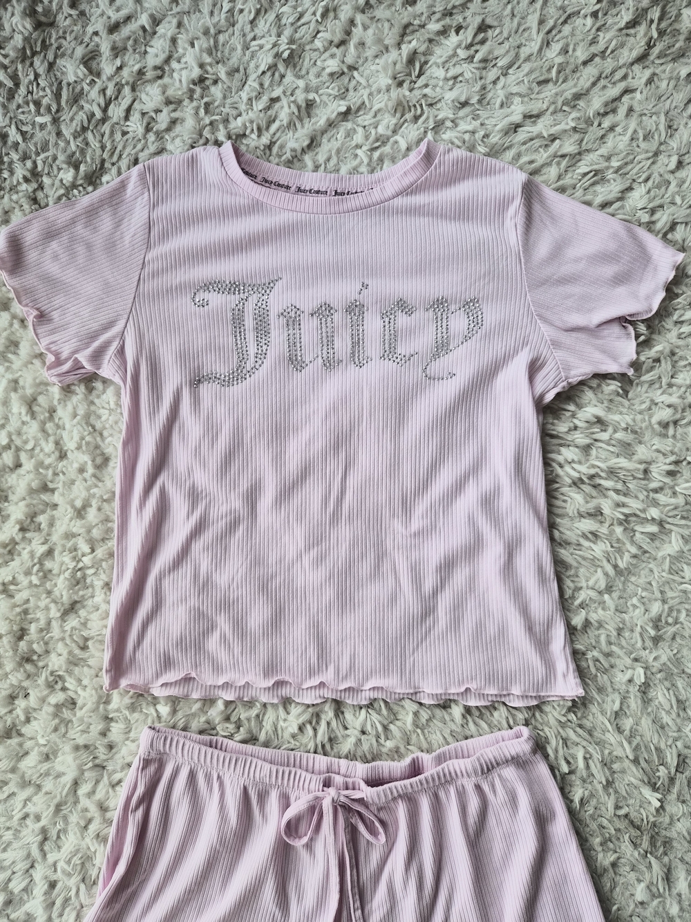 Juicy Couture Y2K Pink Ribbed Rhinestone Pajama Set - Small - Picture 6 of 16